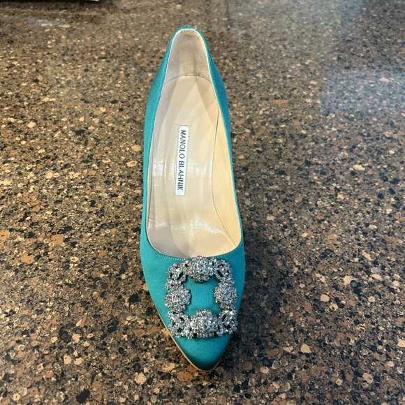 Manolo Blahnik Hangisi Pump Heels Green Size 8 - Picture 3 of 8